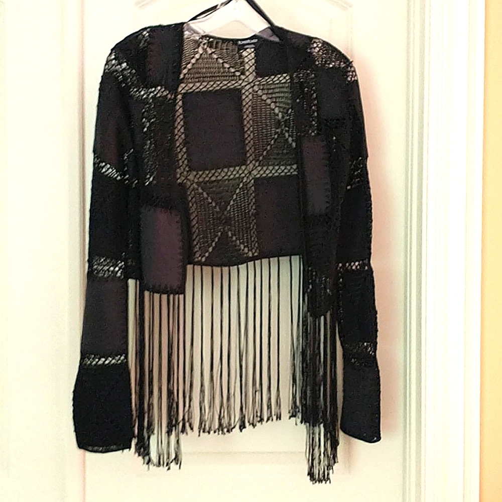 bebe cropped crochet cardi- jacket